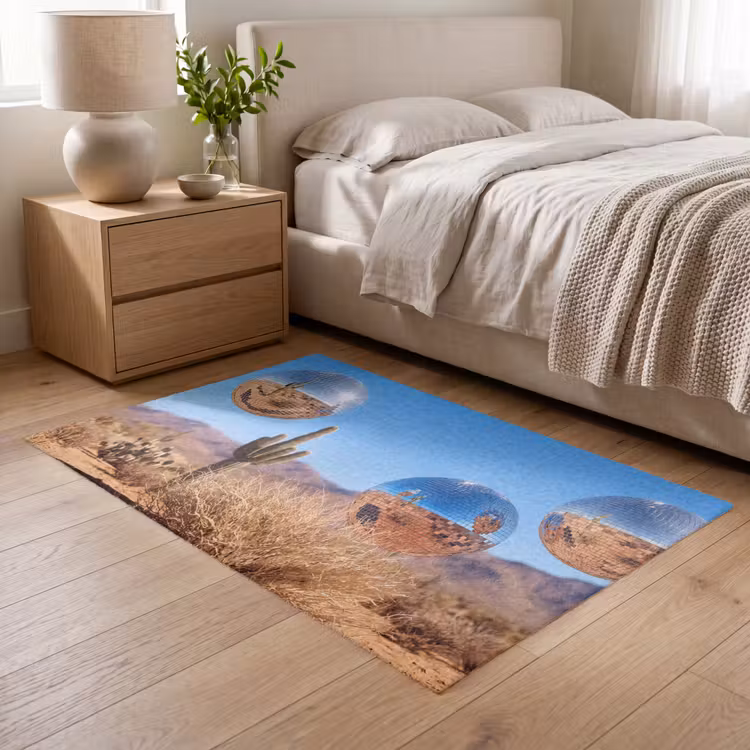 Teppich - Wüste – Spiegelkugel – Kunst - Woestijn - Spiegelbal - Kunst Vloerkleed Rechthoek klein