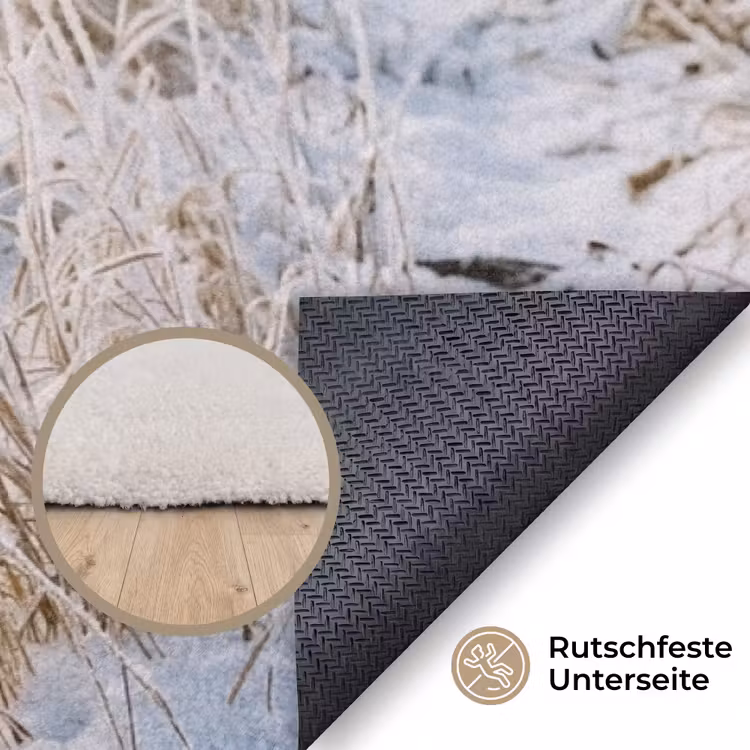 Hek - Sneeuw - Mist - Platteland - Nostalgisch Vloerkleed Rechthoek klein -uniquesellingpoint_antislip_DE_DE