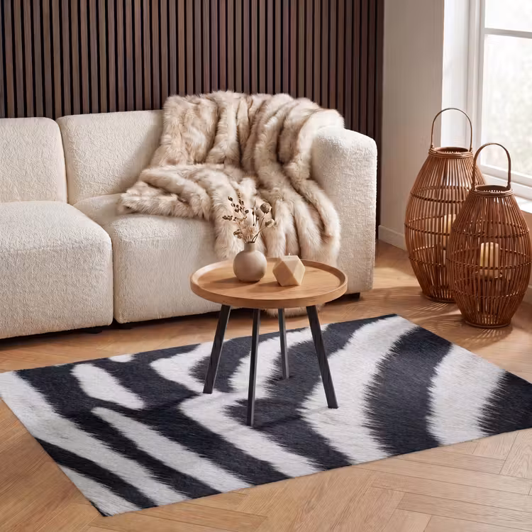Zebra - Vacht - Klassiek - Zwart - Wit Vloerkleed Rechthoek klein -atmosphere_sfeer2_global
