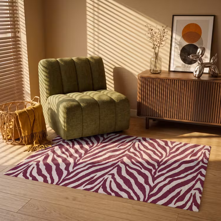 Zebra - Motief - Bordeaux - Rood Vloerkleed Rechthoek klein 1091 -atmosphere_sfeer1_global
