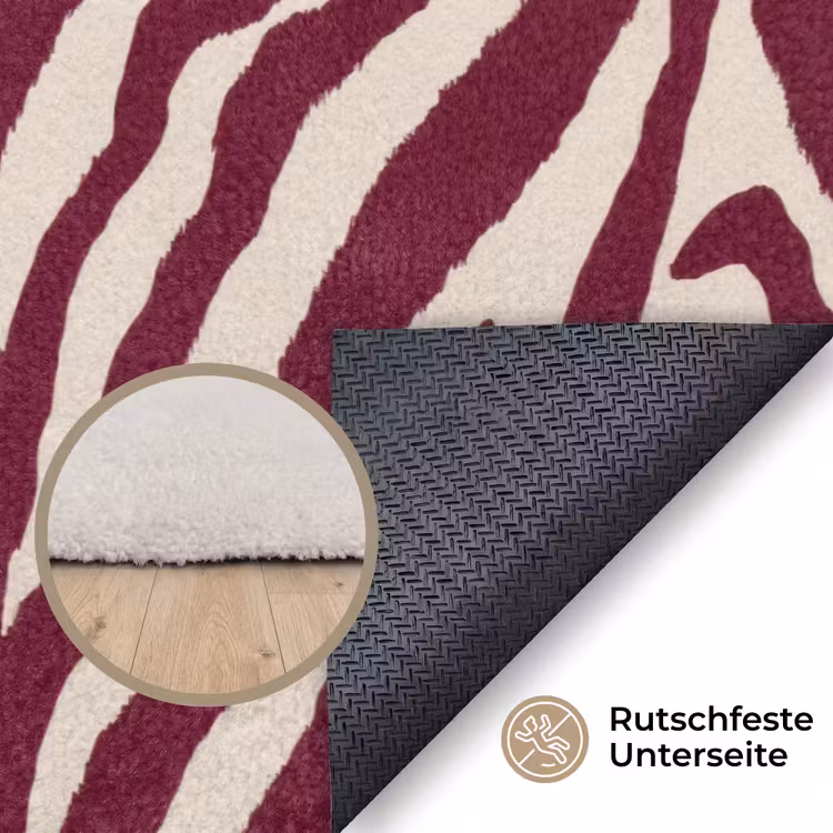 Zebra - Motief - Bordeaux - Rood Vloerkleed Rechthoek klein 1091 -uniquesellingpoint_antislip_DE_DE