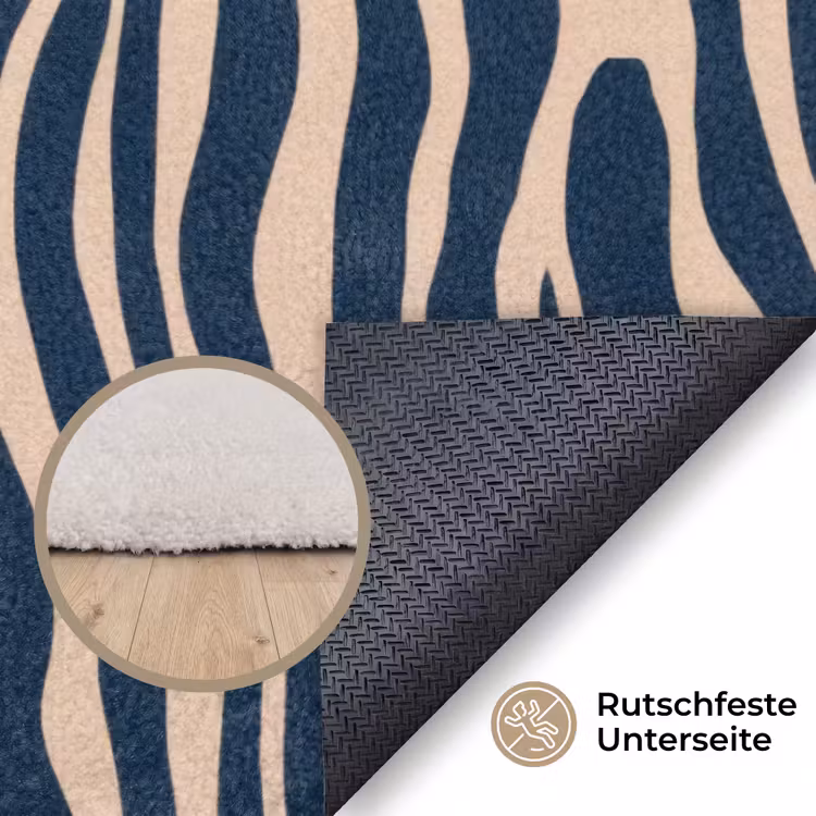 Zebra - Patroon - Blauw - Beige Vloerkleed Rechthoek klein 1091 -uniquesellingpoint_antislip_DE_DE