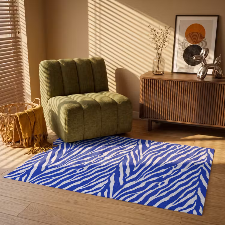 Zebra - Patroon - Kobalt - Blauw Vloerkleed Rechthoek klein 1091 -atmosphere_sfeer1_global