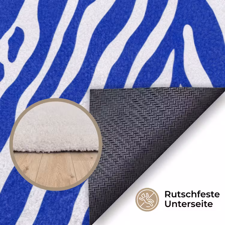 Zebra - Patroon - Kobalt - Blauw Vloerkleed Rechthoek klein 1091 -uniquesellingpoint_antislip_DE_DE