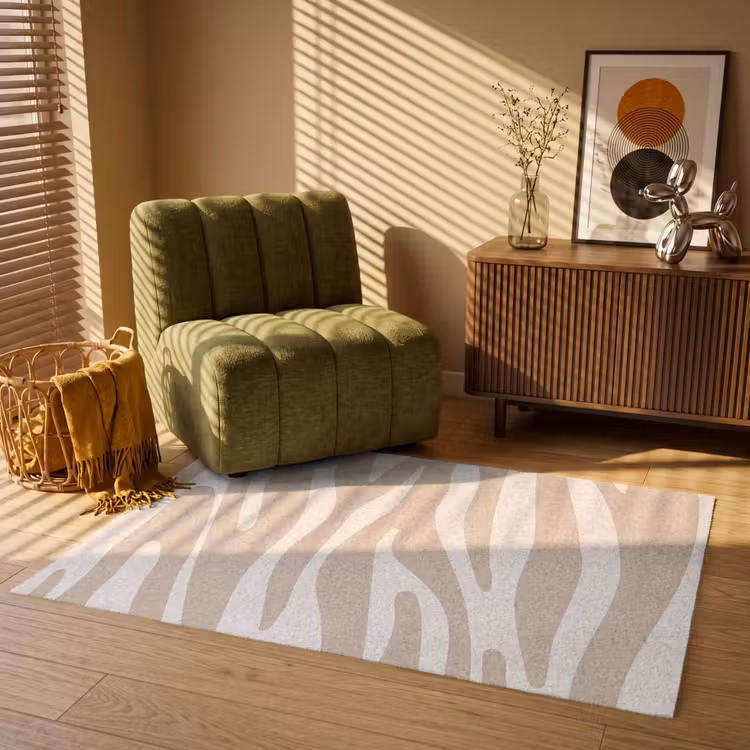 Zebraprint - Beige - Wit - Dierenprint Vloerkleed Rechthoek klein -atmosphere_sfeer1_global