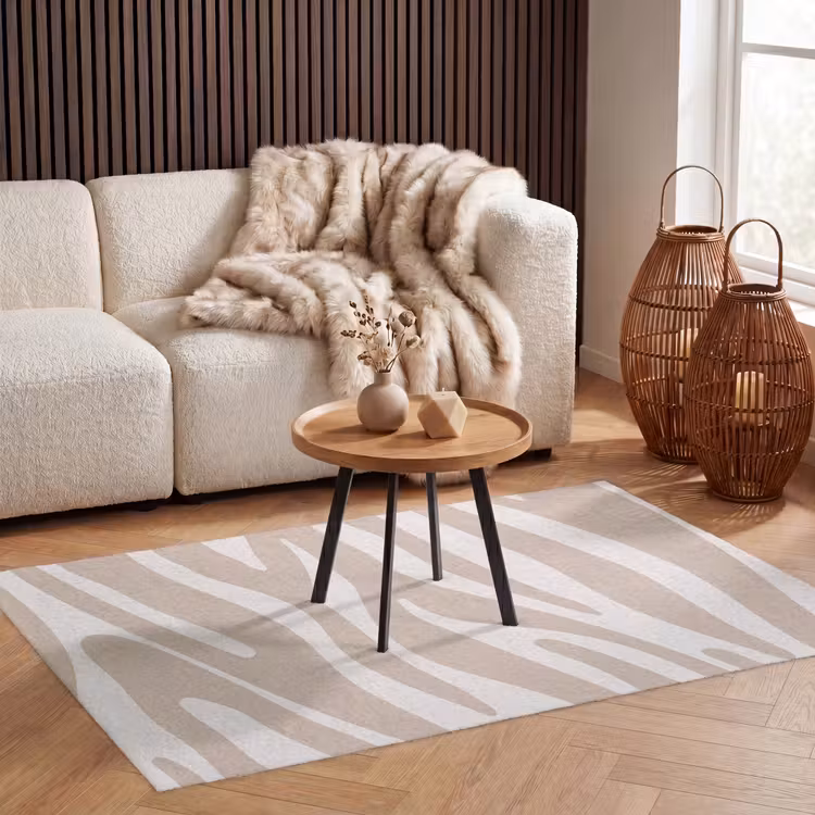Zebraprint - Beige - Wit - Dierenprint Vloerkleed Rechthoek klein -atmosphere_sfeer2_global