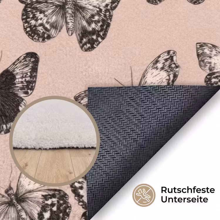 Tijdloos - Vlinders - Perzik Vloerkleed Rechthoek klein 1091 -uniquesellingpoint_antislip_DE_DE