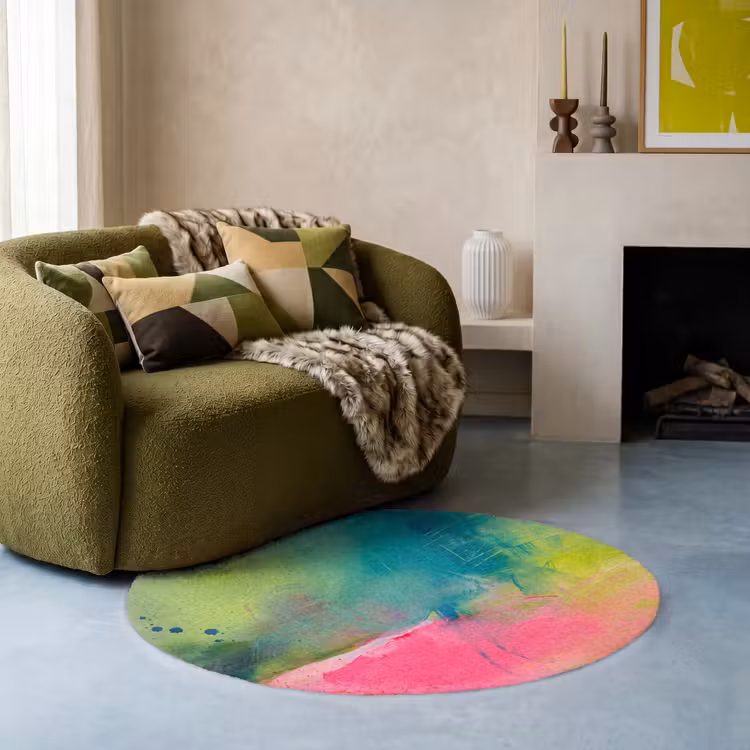 Teppich - Zusammenfassung – Farben – Modern – Grün – Rosa - Abstract - Kleuren - Modern - Groen - Roze Vloerkleed Rond klein