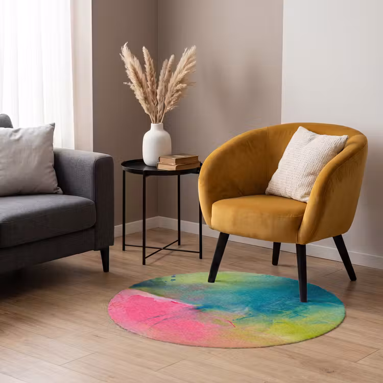 Teppich - Zusammenfassung – Farben – Modern – Grün – Rosa - Abstract - Kleuren - Modern - Groen - Roze Vloerkleed Rond klein