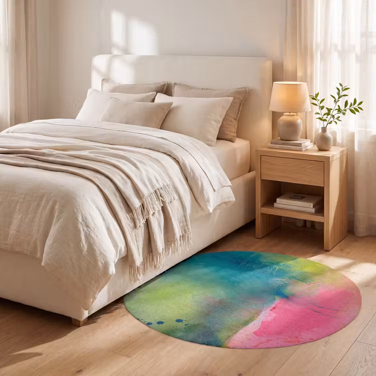 Teppich - Zusammenfassung – Farben – Modern – Grün – Rosa - Abstract - Kleuren - Modern - Groen - Roze Vloerkleed Rond klein
