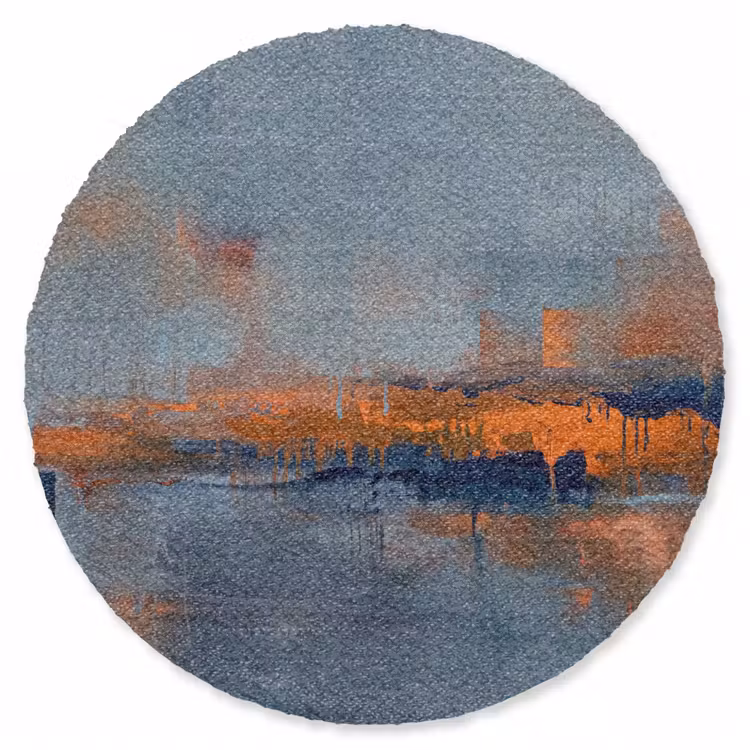 Teppich - Zusammenfassung – Farben – Modern – Orange – Grau - Abstract - Kleuren - Modern - Oranje - Grijs Vloerkleed Rond klein