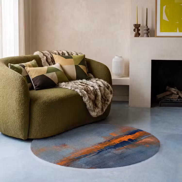 Teppich - Zusammenfassung – Farben – Modern – Orange – Grau - Abstract - Kleuren - Modern - Oranje - Grijs Vloerkleed Rond klein