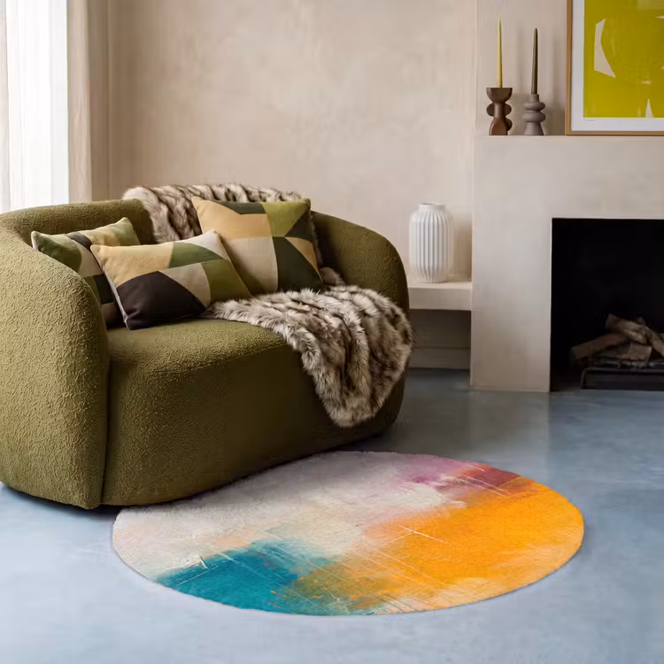 Teppich - Zusammenfassung – Farbenfroh – Modern – Kunst – Orange - Abstract - Kleurrijk - Modern - Kunst - Oranje Vloerkleed Rond klein