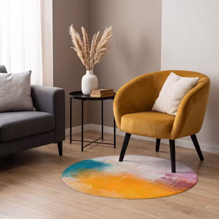 Teppich - Zusammenfassung – Farbenfroh – Modern – Kunst – Orange - Abstract - Kleurrijk - Modern - Kunst - Oranje Vloerkleed Rond klein