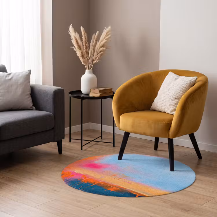 Teppich - Zusammenfassung – Farbflächen – Modern – Orange – Blau - Abstract - Kleurvlakken - Modern - Oranje - Blauw Vloerkleed Rond klein