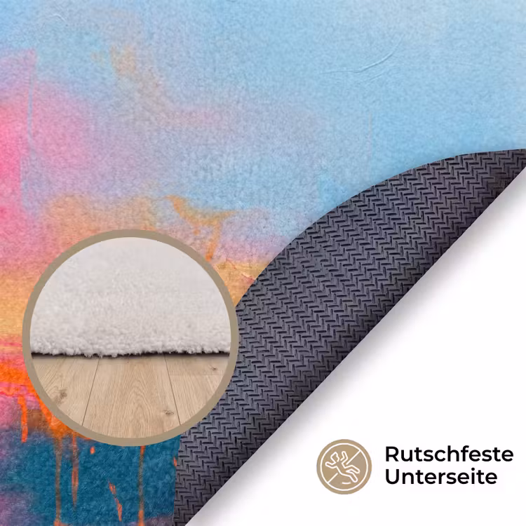 Teppich - Zusammenfassung – Farbflächen – Modern – Orange – Blau - Abstract - Kleurvlakken - Modern - Oranje - Blauw Vloerkleed Rond klein