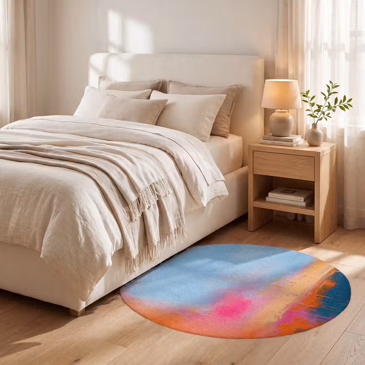 Teppich - Zusammenfassung – Farbflächen – Modern – Orange – Blau - Abstract - Kleurvlakken - Modern - Oranje - Blauw Vloerkleed Rond klein