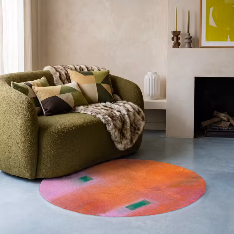 Teppich - Zusammenfassung – Flächen – Kunst – Modern – Orange - Abstract - Vlakken - Kunst - Modern - Oranje Vloerkleed Rond klein