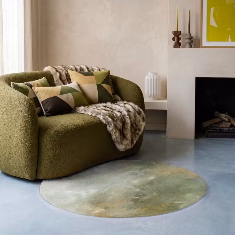 Teppich - Zusammenfassung – Grün – Beige – Modern – Kunst - Abstract - Groen - Beige - Modern - Kunst Vloerkleed Rond klein