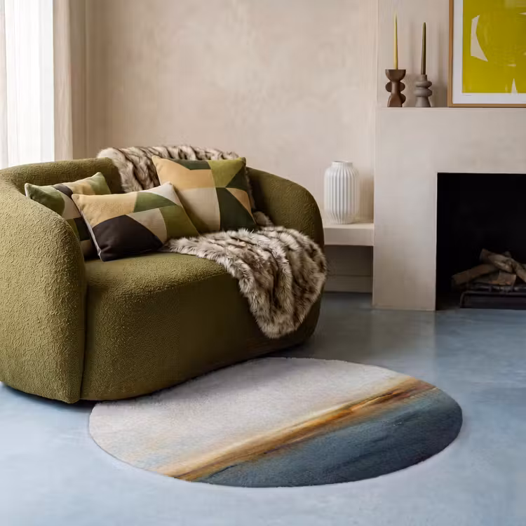Teppich - Zusammenfassung – Horizont – Wasser – Modern – Beige - Abstract - Horizon - Water - Modern - Beige Vloerkleed Rond klein