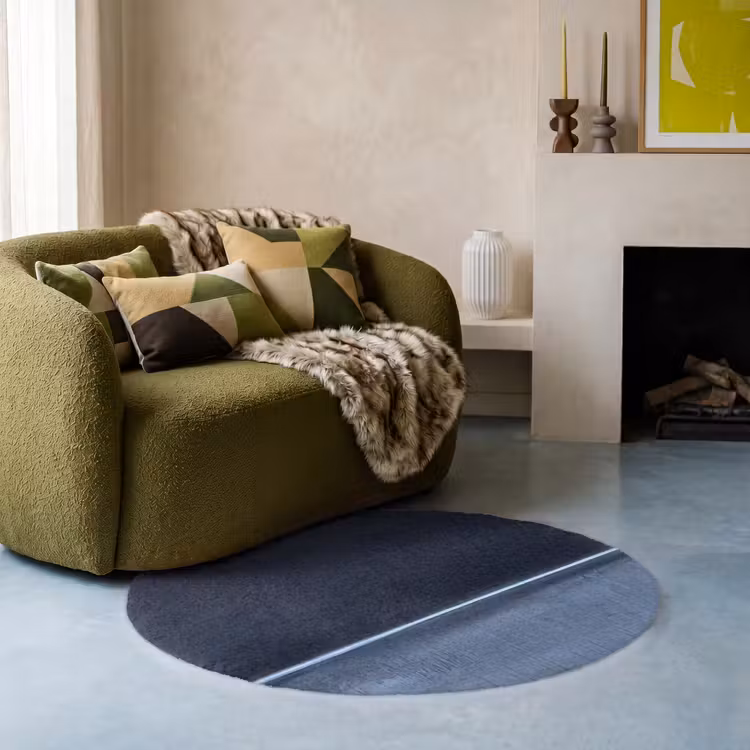 Teppich - Zusammenfassung – Horizontale Linie – Minimalistisch – Dunkelblau – Kunst - Abstract - Horizontale lijn - Minimalistisch - Donkerblauw - Kunst Vloerkleed Rond klein