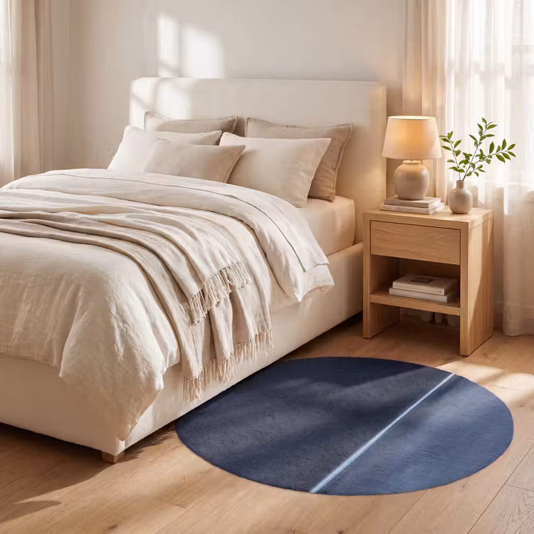 Teppich - Zusammenfassung – Horizontale Linie – Minimalistisch – Dunkelblau – Kunst - Abstract - Horizontale lijn - Minimalistisch - Donkerblauw - Kunst Vloerkleed Rond klein