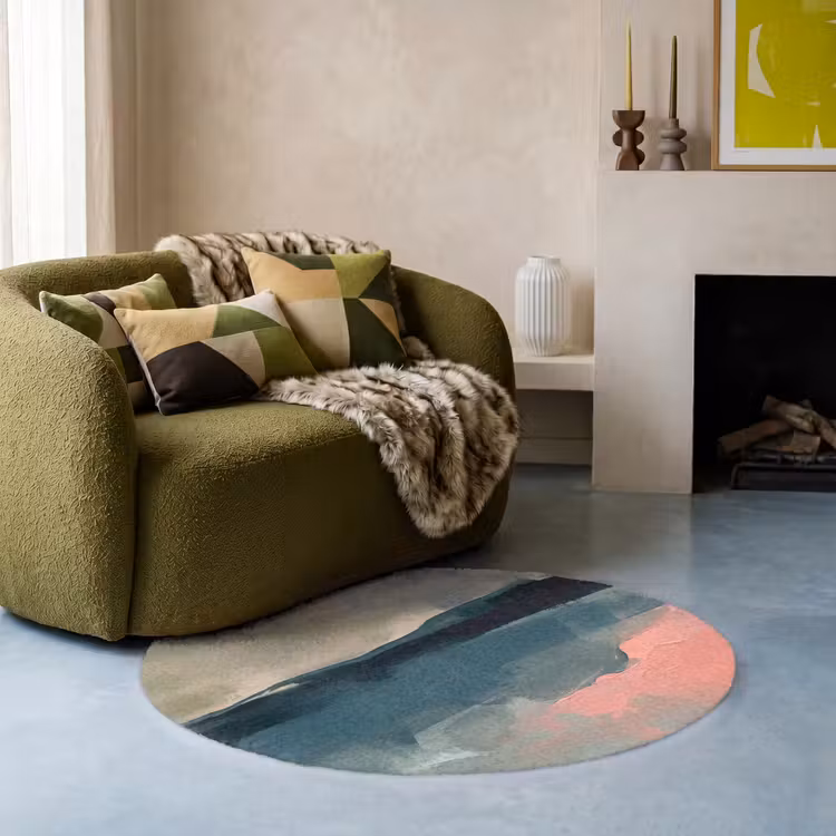 Teppich - Zusammenfassung – Landschaft – Kunst – Modern – Grün – Blau - Abstract - Landschap - Kunst - Modern - Groen - Blauw Vloerkleed Rond klein
