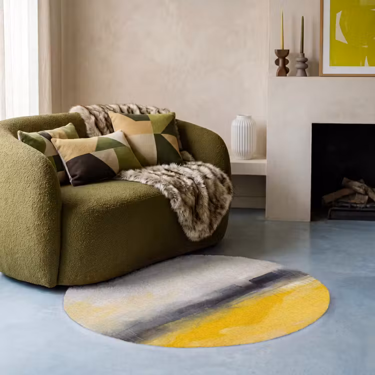 Teppich - Zusammenfassung – Landschaft – Modern – Gelb - Abstract - Landschap - Modern - Geel Vloerkleed Rond klein