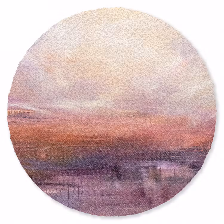 Teppich - Zusammenfassung – Landschaft – Modern – Lila – Orange - Abstract - Landschap - Modern - Paars - Oranje Vloerkleed Rond klein