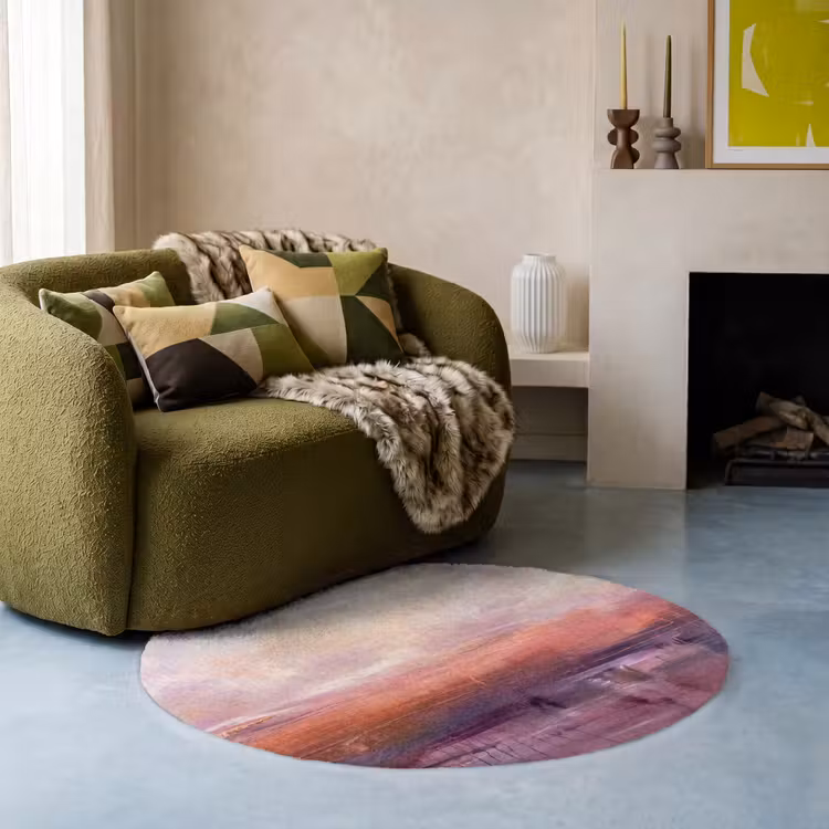 Teppich - Zusammenfassung – Landschaft – Modern – Lila – Orange - Abstract - Landschap - Modern - Paars - Oranje Vloerkleed Rond klein