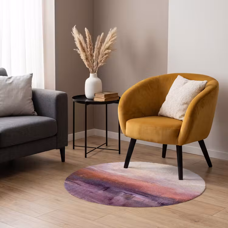 Teppich - Zusammenfassung – Landschaft – Modern – Lila – Orange - Abstract - Landschap - Modern - Paars - Oranje Vloerkleed Rond klein