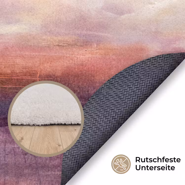 Teppich - Zusammenfassung – Landschaft – Modern – Lila – Orange - Abstract - Landschap - Modern - Paars - Oranje Vloerkleed Rond klein