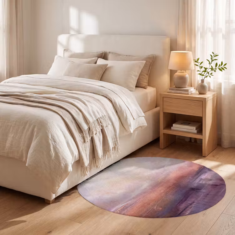 Teppich - Zusammenfassung – Landschaft – Modern – Lila – Orange - Abstract - Landschap - Modern - Paars - Oranje Vloerkleed Rond klein