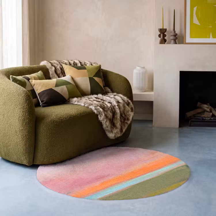 Teppich - Zusammenfassung – Landschaft – Modern – Rosa – Orange - Abstract - Landschap - Modern - Roze - Oranje Vloerkleed Rond klein