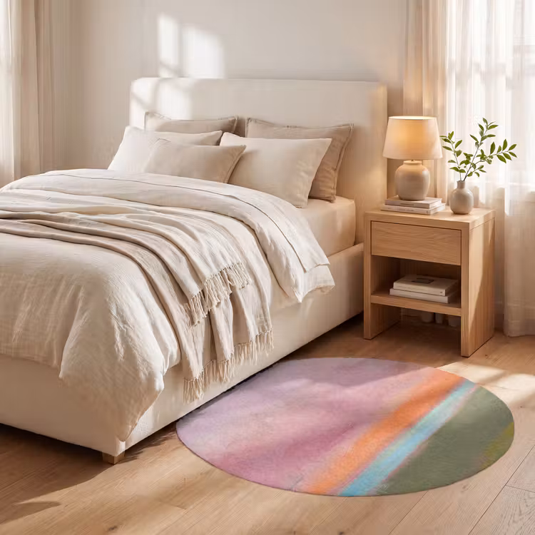 Teppich - Zusammenfassung – Landschaft – Modern – Rosa – Orange - Abstract - Landschap - Modern - Roze - Oranje Vloerkleed Rond klein