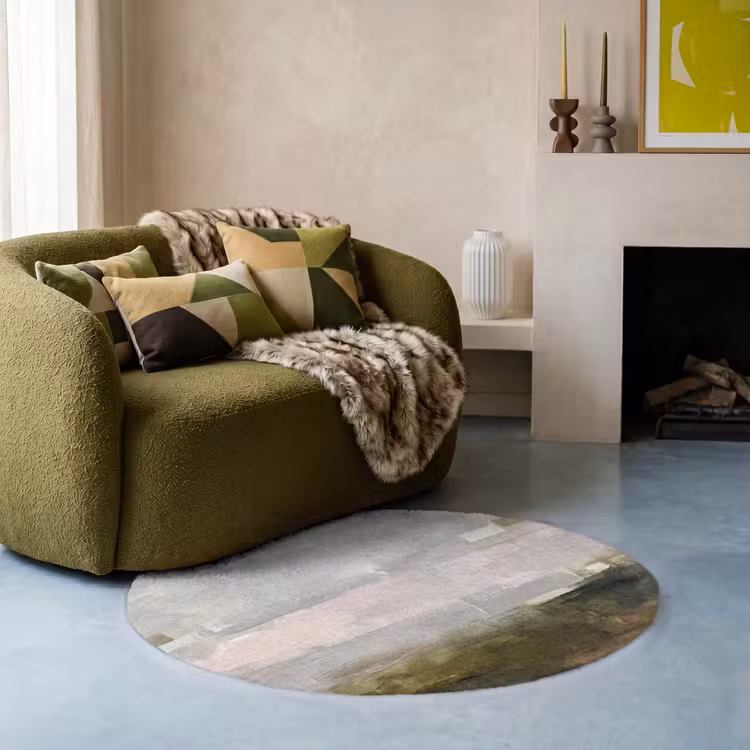 Teppich - Zusammenfassung – Mehrschichtig – Kunst – Modern – Grau-Grün - Abstract - Gelaagd - Kunst - Modern - Grijs-Groen Vloerkleed Rond klein