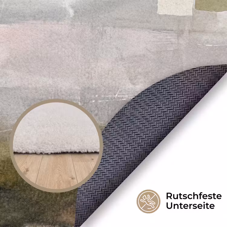 Teppich - Zusammenfassung – Mehrschichtig – Kunst – Modern – Grau-Grün - Abstract - Gelaagd - Kunst - Modern - Grijs-Groen Vloerkleed Rond klein