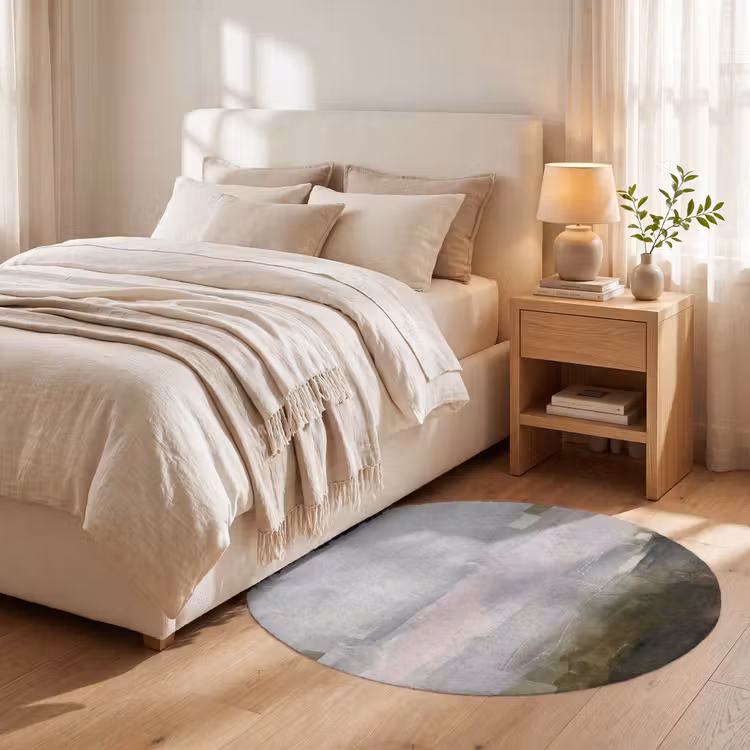 Teppich - Zusammenfassung – Mehrschichtig – Kunst – Modern – Grau-Grün - Abstract - Gelaagd - Kunst - Modern - Grijs-Groen Vloerkleed Rond klein