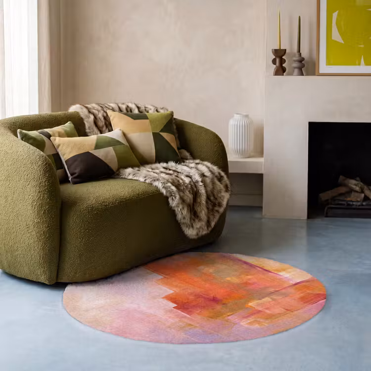 Teppich - Zusammenfassung – Pinselstriche – Kunst – Lila – Gold - Abstract - Borstelstreken - Kunst - Paars - Goud Vloerkleed Rond klein