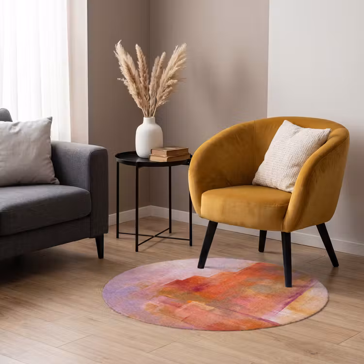Teppich - Zusammenfassung – Pinselstriche – Kunst – Lila – Gold - Abstract - Borstelstreken - Kunst - Paars - Goud Vloerkleed Rond klein