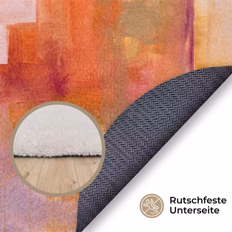 Teppich - Zusammenfassung – Pinselstriche – Kunst – Lila – Gold - Abstract - Borstelstreken - Kunst - Paars - Goud Vloerkleed Rond klein