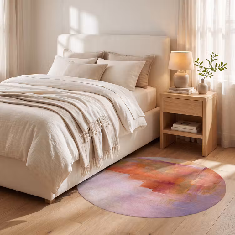 Teppich - Zusammenfassung – Pinselstriche – Kunst – Lila – Gold - Abstract - Borstelstreken - Kunst - Paars - Goud Vloerkleed Rond klein
