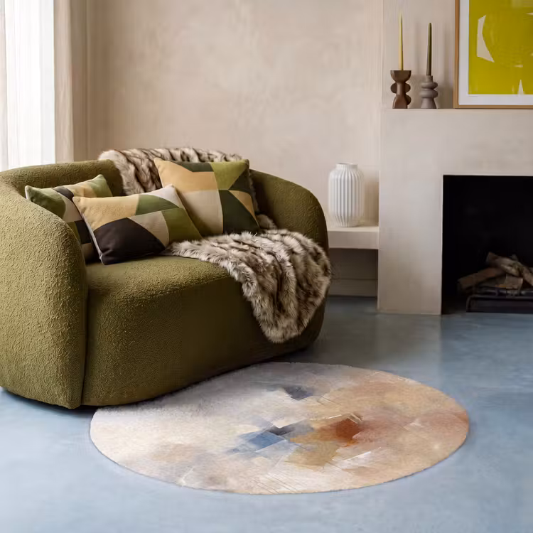 Teppich - Zusammenfassung – Pinselstriche – Modern – Beige – Kunst - Abstract - Borstelstreken - Modern - Beige - Kunst Vloerkleed Rond klein
