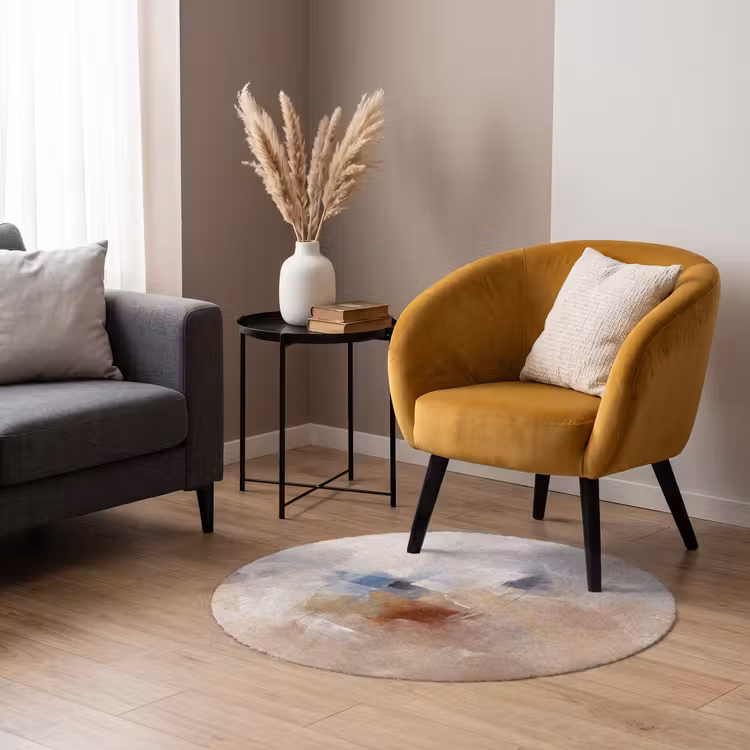 Teppich - Zusammenfassung – Pinselstriche – Modern – Beige – Kunst - Abstract - Borstelstreken - Modern - Beige - Kunst Vloerkleed Rond klein