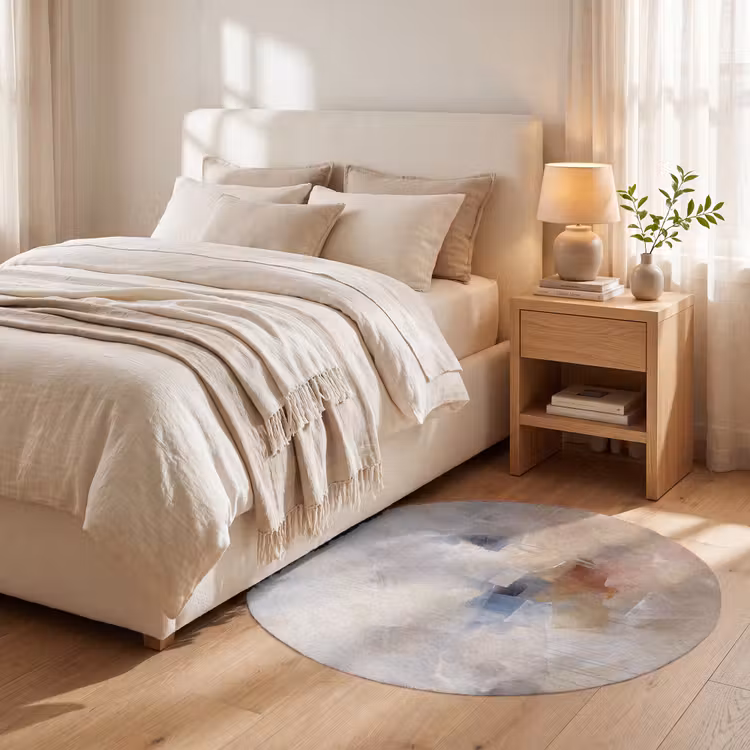 Teppich - Zusammenfassung – Pinselstriche – Modern – Beige – Kunst - Abstract - Borstelstreken - Modern - Beige - Kunst Vloerkleed Rond klein