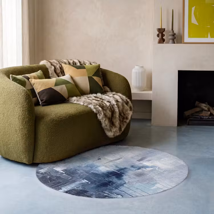 Teppich - Zusammenfassung – Textur – Kunst – Modern – Blau - Abstract - Textuur - Kunst - Modern - Blauw Vloerkleed Rond klein