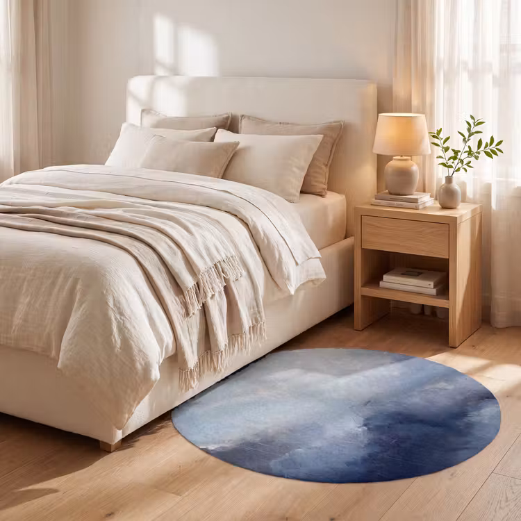 Teppich - Zusammenfassung – Wolken – Modern – Blau – Kunst - Abstract - Wolken - Modern - Blauw - Kunst Vloerkleed Rond klein