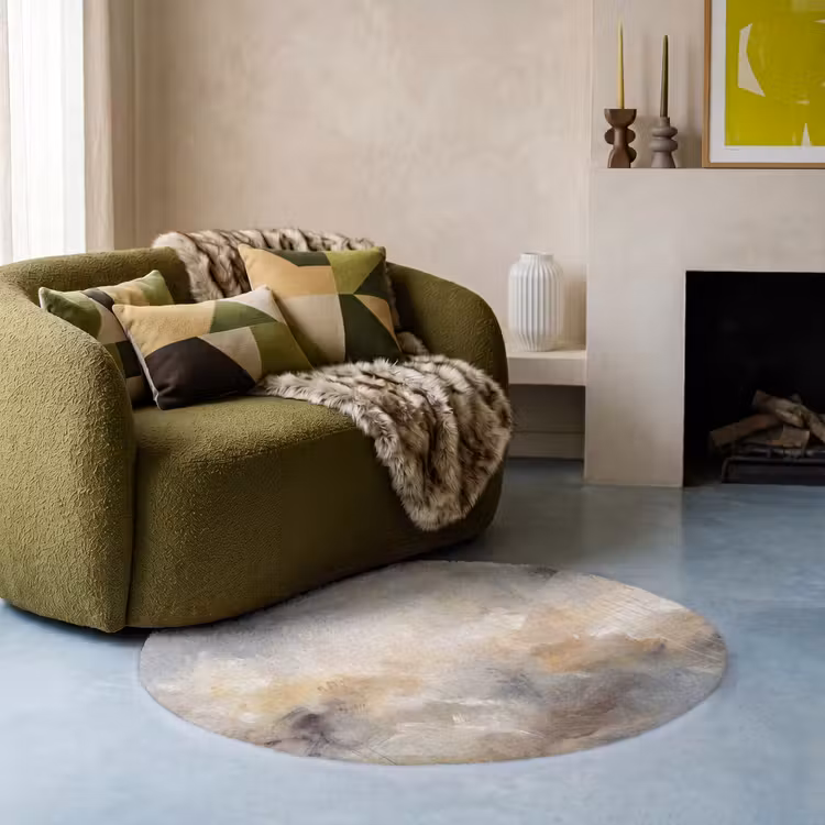 Teppich - Zusammenfassung – Wolken – Stimmungsvoll – Beige – Grau - Abstract - Wolken - Sfeervol - Beige - Grijs Vloerkleed Rond klein