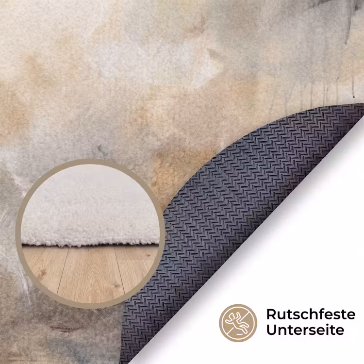 Teppich - Zusammenfassung – Wolken – Stimmungsvoll – Beige – Grau - Abstract - Wolken - Sfeervol - Beige - Grijs Vloerkleed Rond klein