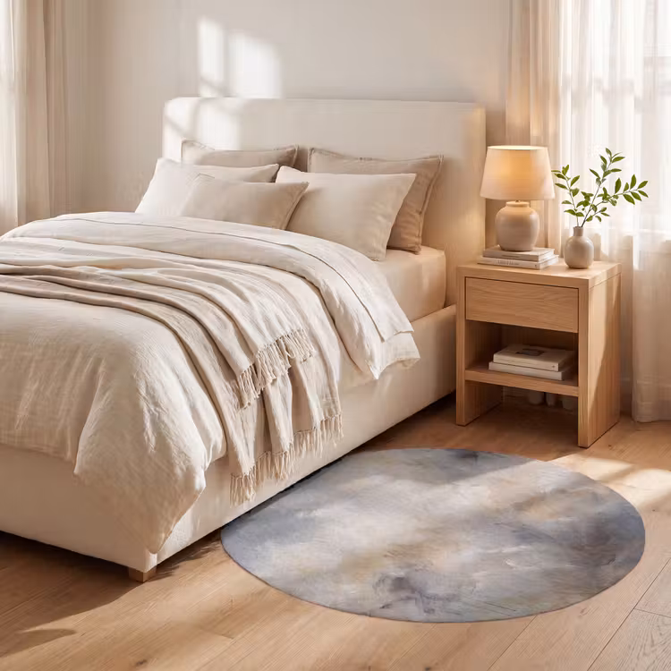 Teppich - Zusammenfassung – Wolken – Stimmungsvoll – Beige – Grau - Abstract - Wolken - Sfeervol - Beige - Grijs Vloerkleed Rond klein